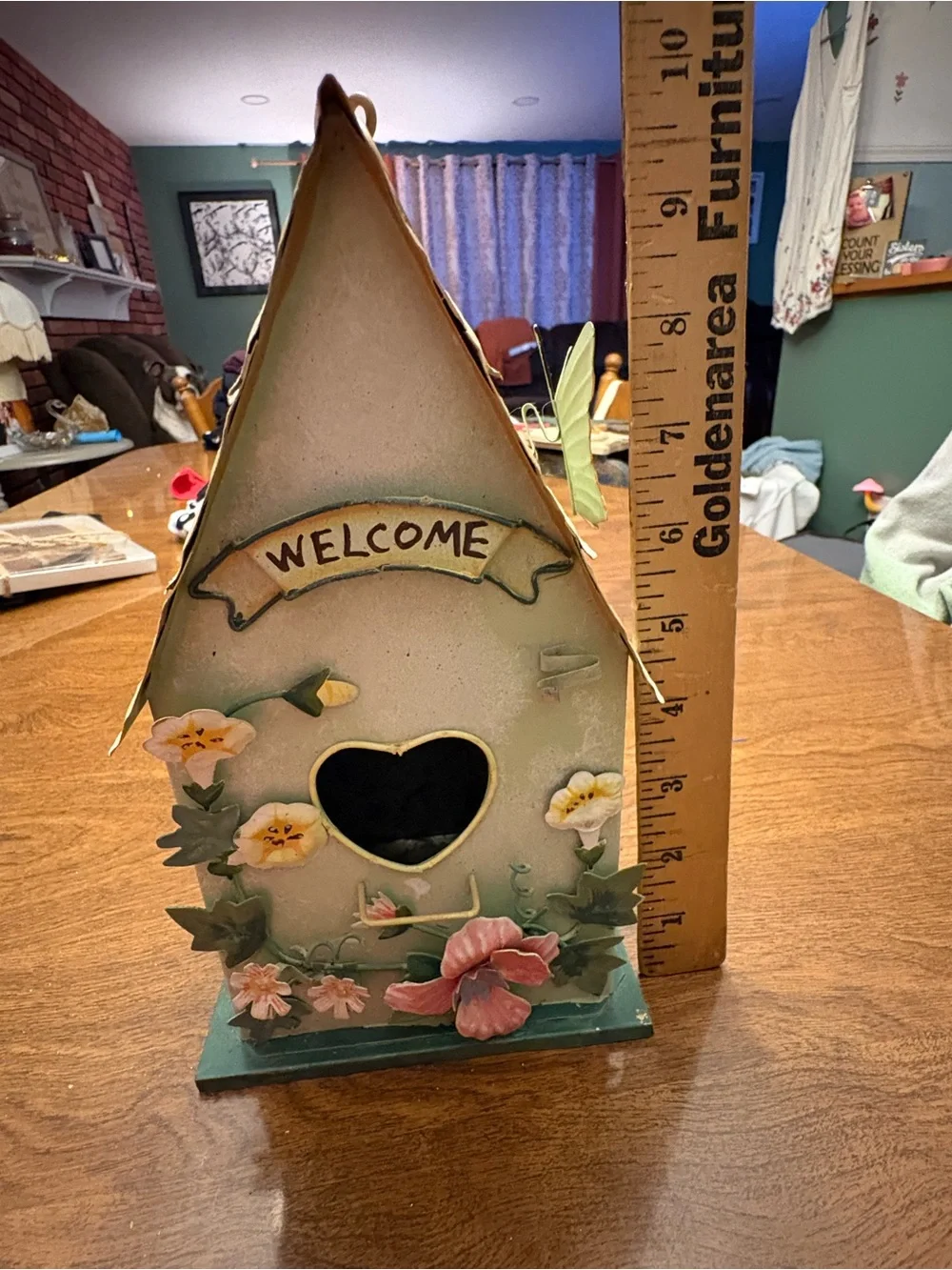 Welcome Heart Birdhouse - Green Floral Accent